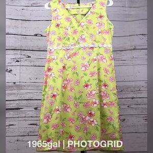Bay Studio High Waist Green Dress Pink Floral Smal